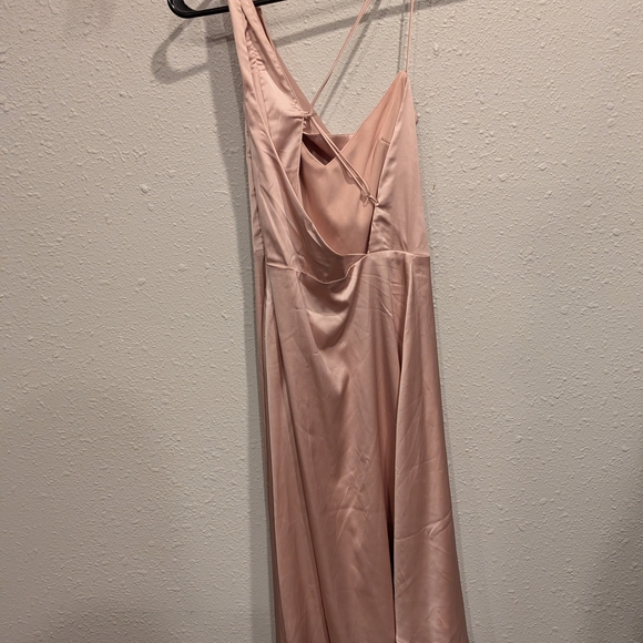 Lulu's Blush Asymmetrical Satin Dress (S) - Picture 3 of 4